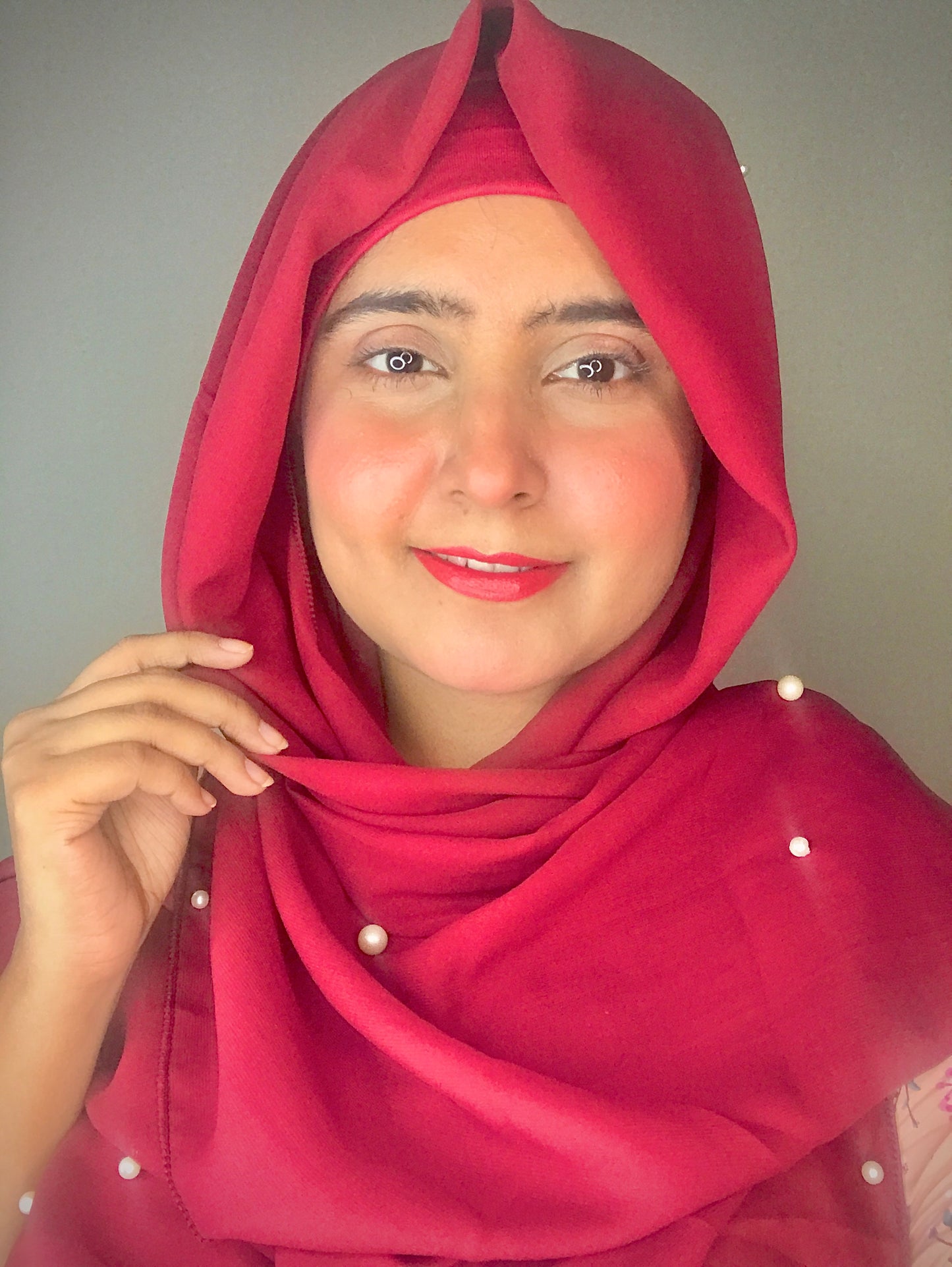2 in 1 Chiffon Instant Hijab with Hand Work White Pearls (and attached cap)