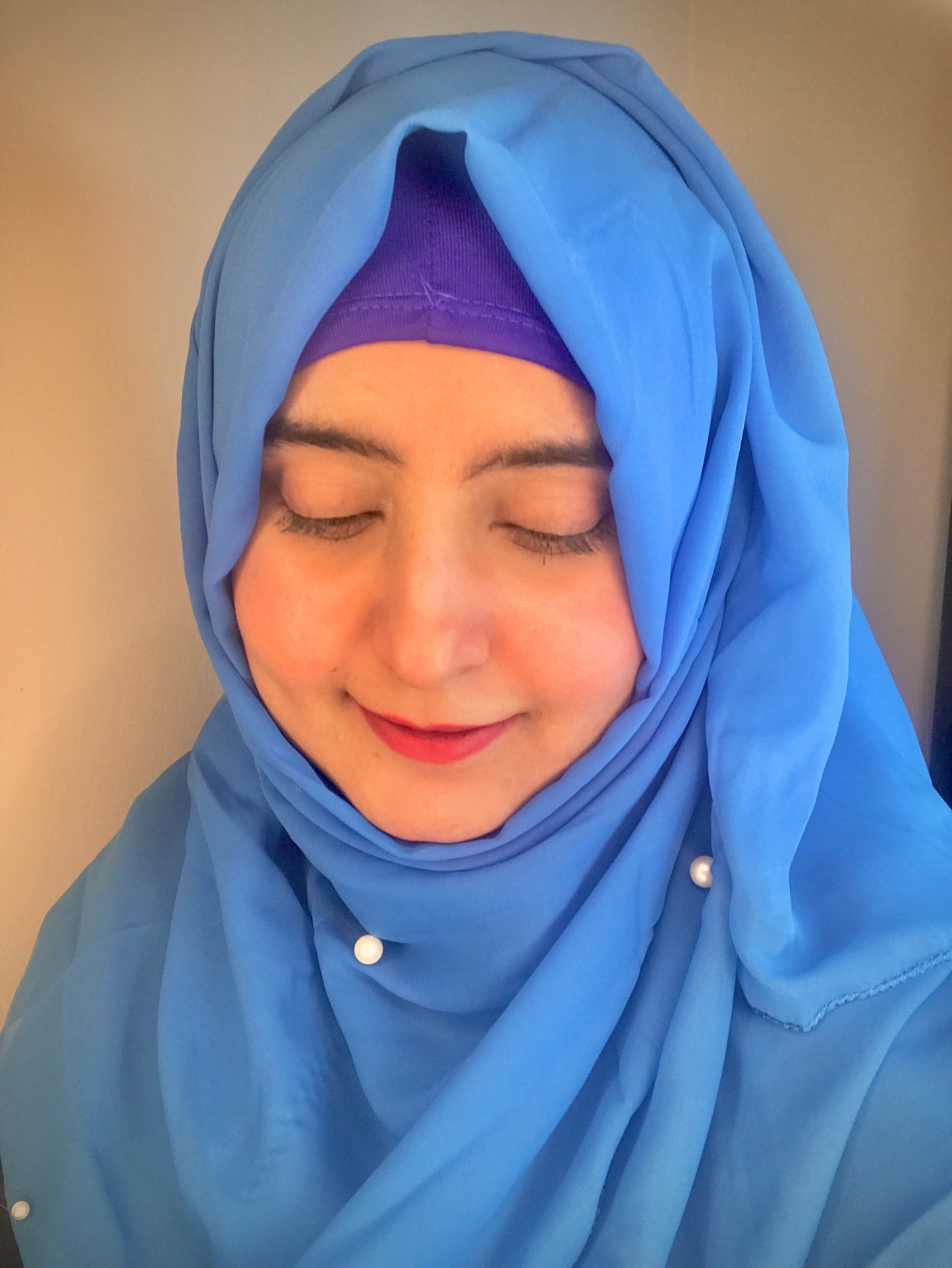 2 in 1 Chiffon Instant Hijab with Hand Work White Pearls (and attached cap)
