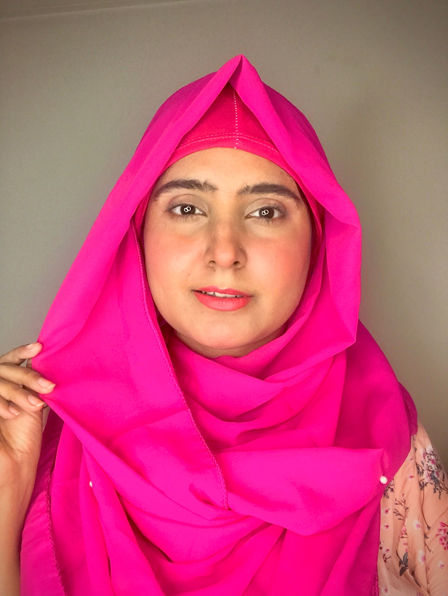 2 in 1 Chiffon Instant Hijab with Hand Work White Pearls (and attached cap)