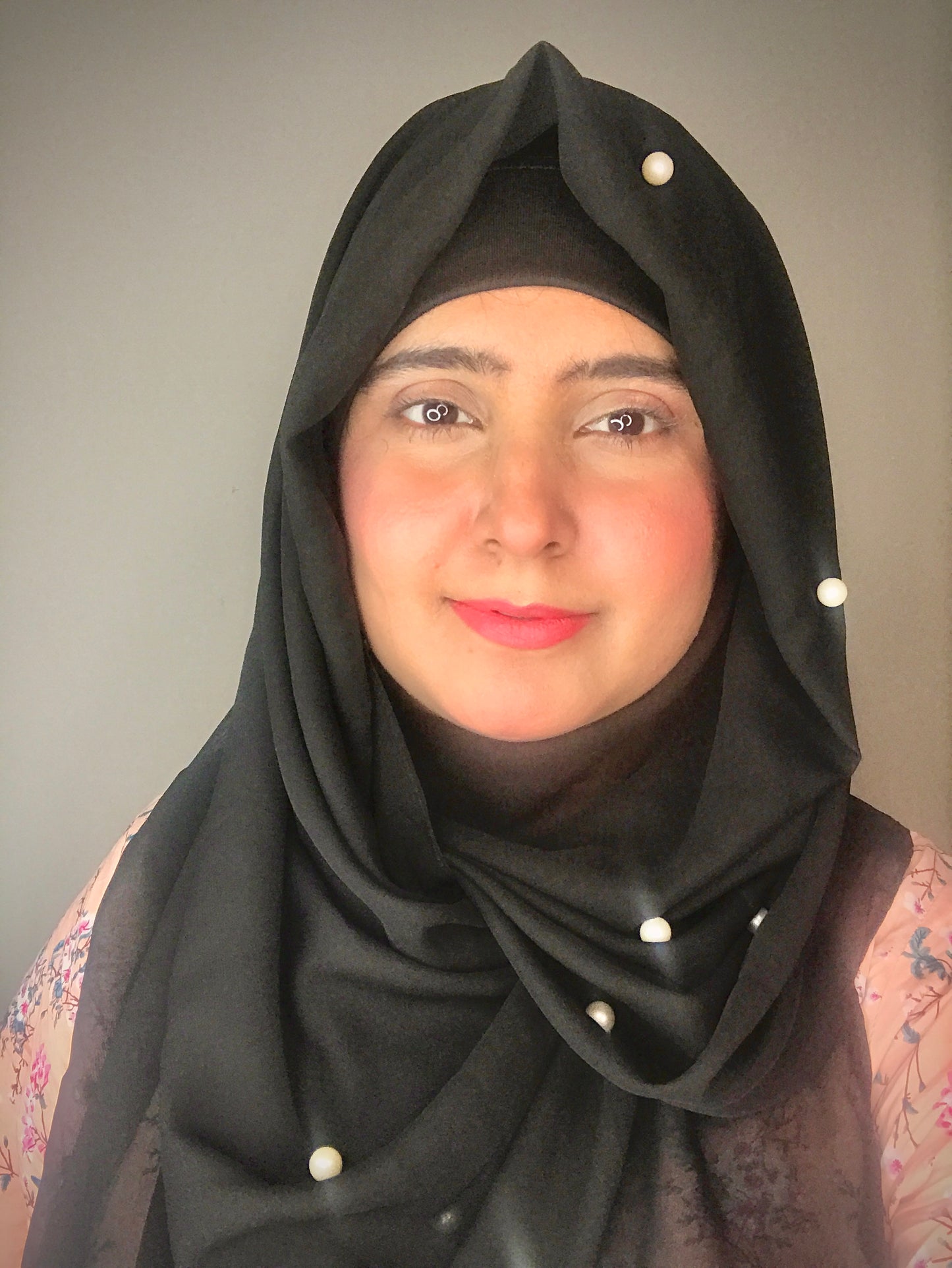 2 in 1 Chiffon Instant Hijab with Hand Work White Pearls (and attached cap)