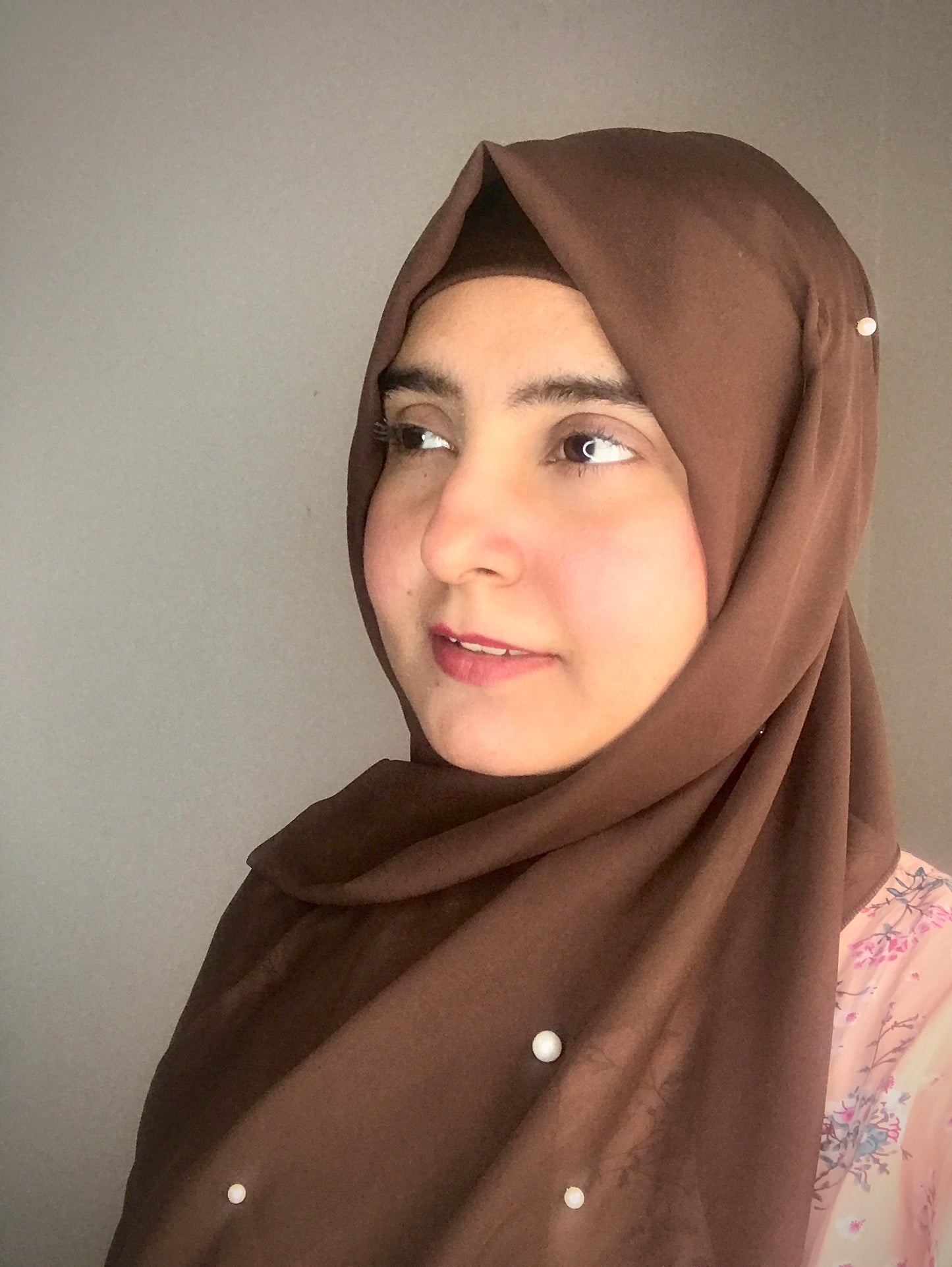 2 in 1 Chiffon Instant Hijab with Hand Work White Pearls (and attached cap)