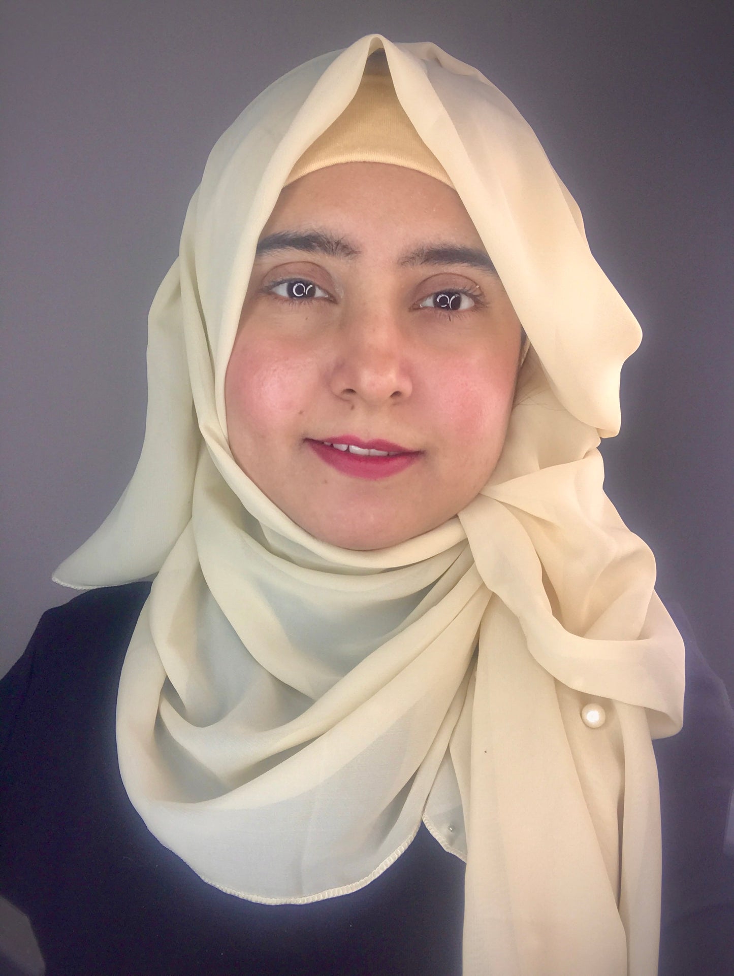 2 in 1 Chiffon Instant Hijab with Hand Work White Pearls (and attached cap)