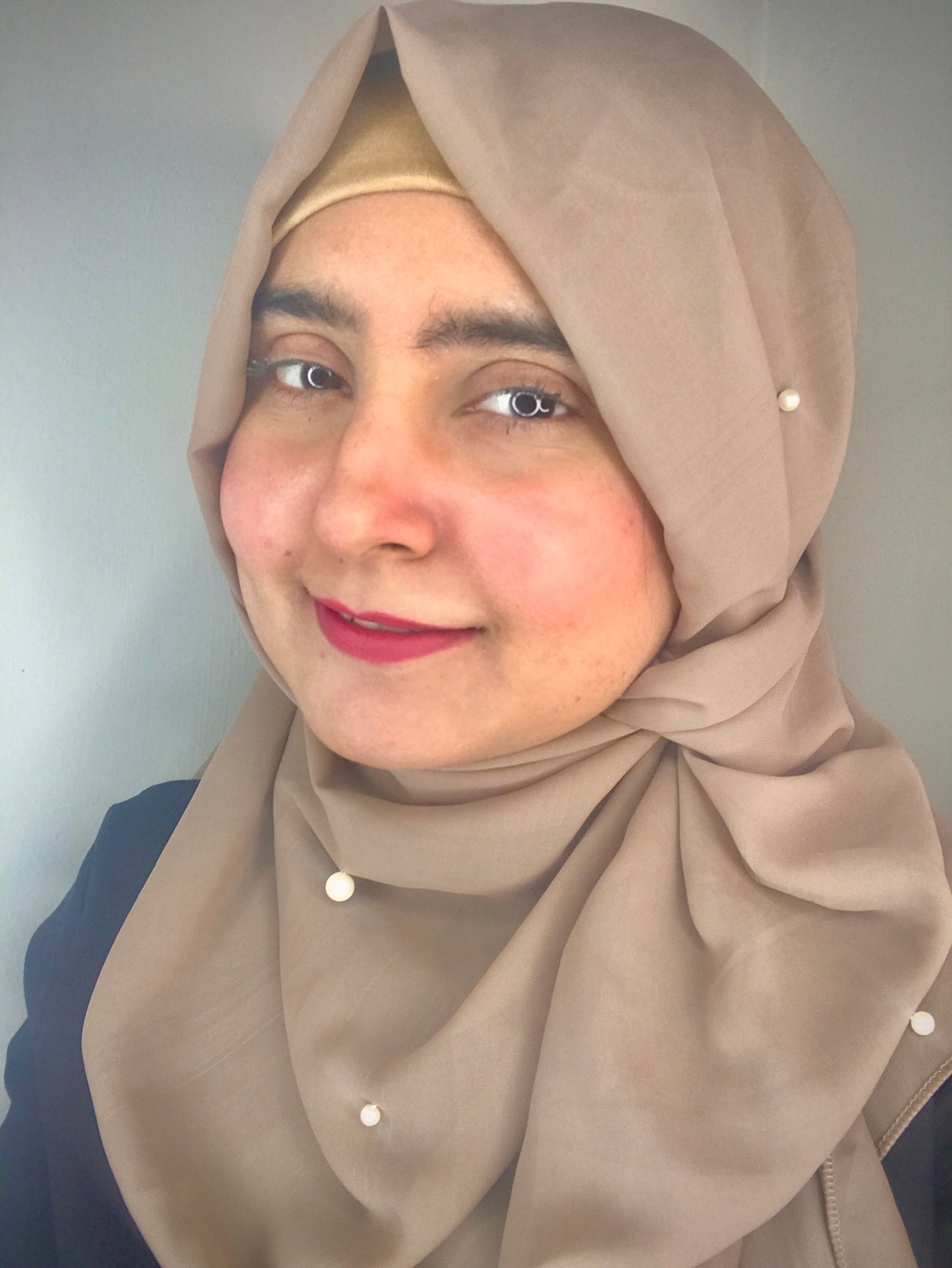 2 in 1 Chiffon Instant Hijab with Hand Work White Pearls (and attached cap)