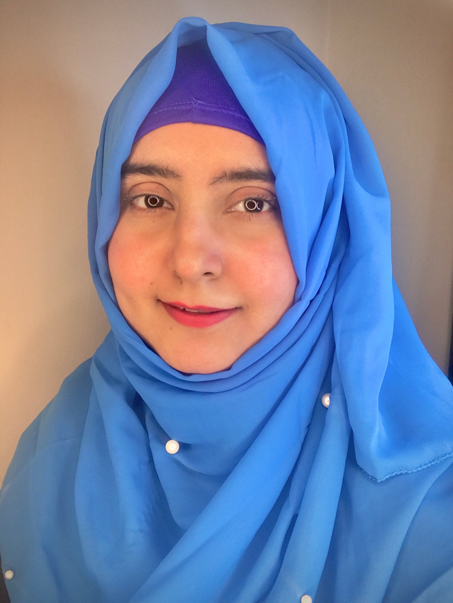 2 in 1 Chiffon Instant Hijab with Hand Work White Pearls (and attached cap)