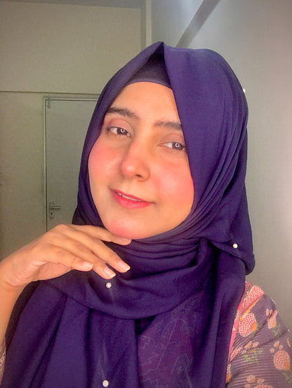 2 in 1 Chiffon Instant Hijab with Hand Work White Pearls (and attached cap)